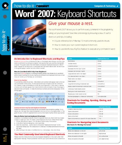 Beispielbild fr Word 2007 Keyboard Shortcuts (Quamut) zum Verkauf von Better World Books