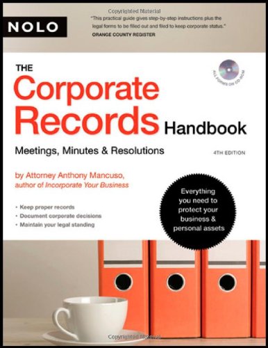 

Corporate Records Handbook, The: Meetings, Minutes Resolutions (book with CD-Rom)