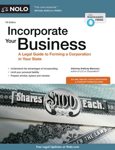 Imagen de archivo de Incorporate Your Business : A Legal Guide to Forming a Corporation in Your State a la venta por Better World Books