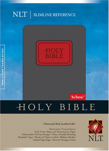 9781414307060: Slimline Reference Bible-Nlt: New Living Translation, Charcoal/Red Tutone, Leatherlike, Slimline Reference