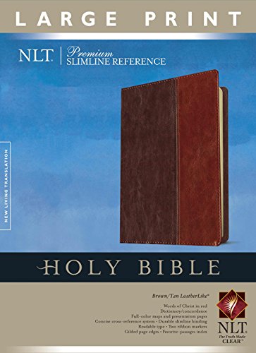 Stock image for Premium Slimline Reference Bible NLT, Large Print, TuTone (Red Letter, LeatherLike, Brown/Tan) for sale by Books Unplugged