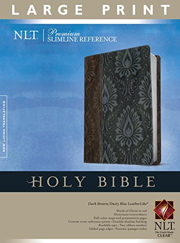 9781414368290: NLT Premium Slimline Reference Bible, Large Print Brown/Blue