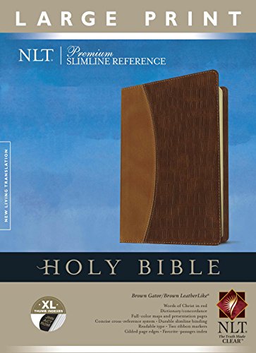 9781414387604: Premium Slimline Reference Bible NLT, Large Print, TuTone (Red Letter, LeatherLike, Brown Gator/Brown, Indexed)