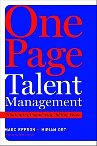 Beispielbild fr One Page Talent Management : Eliminating Complexity, Adding Value zum Verkauf von Better World Books