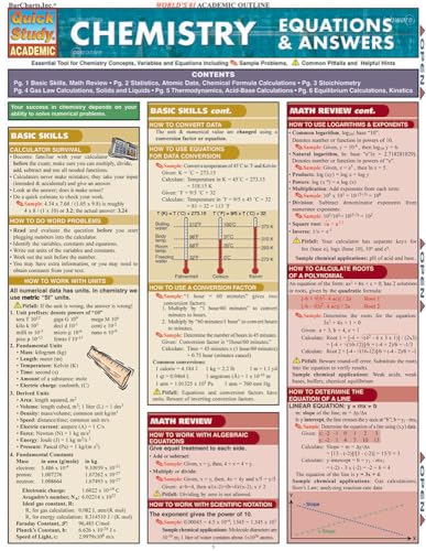Imagen de archivo de Chemistry Equations Answers: a QuickStudy Laminated Reference Guide (Quickstudy Reference Guides - Academic) a la venta por Goodwill of Colorado