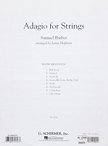 Stock image for ADAGIO FOR STRINGS - SCORE ONLY (INTERMEDIATE STRINGS) Format: Paperback for sale by INDOO