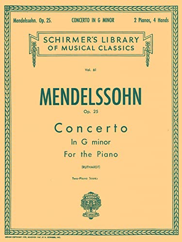 Imagen de archivo de Concerto No. 1 in G Minor, Op. 25: Schirmer Library of Classics Volume 61 Piano Duet (Schirmer's Library of Musical Classics) a la venta por BooksRun