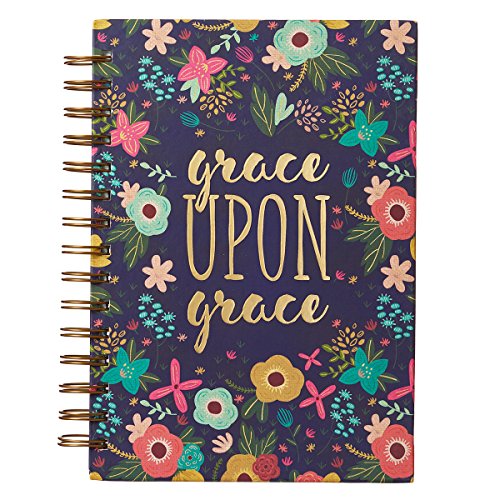 

Hardcover Journal Grace Upon Grace John 1:16 Bible Verse Pink Floral Inspirational Wire Bound Spiral Notebook w/ 192 Lined Pages, Large