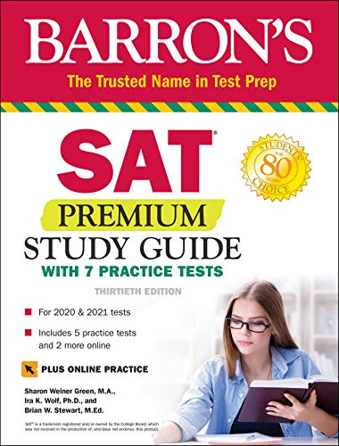 Imagen de archivo de SAT Premium Study Guide with 7 Practice Tests (Barron's Test Prep) a la venta por Better World Books