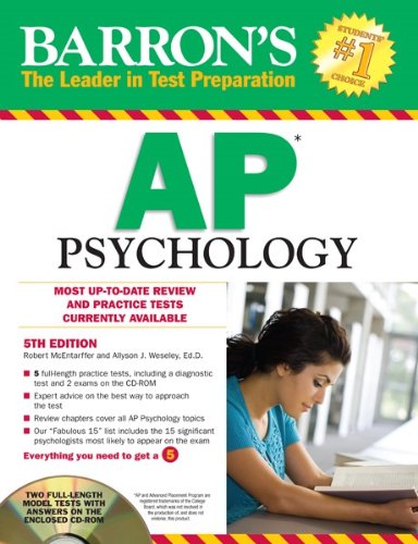 Beispielbild fr Barron's AP Psychology with CD-ROM, 5th Edition (Barron's Study Guides) zum Verkauf von Wonder Book