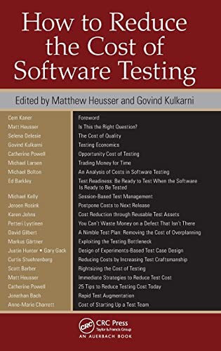 Beispielbild fr How to Reduce the Cost of Software Testing zum Verkauf von AwesomeBooks