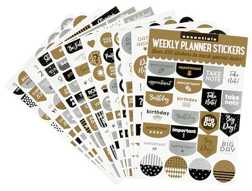 9781441327703: Essentials Weekly Planner Stickers, Black & Gold Set of 575 Stickers
