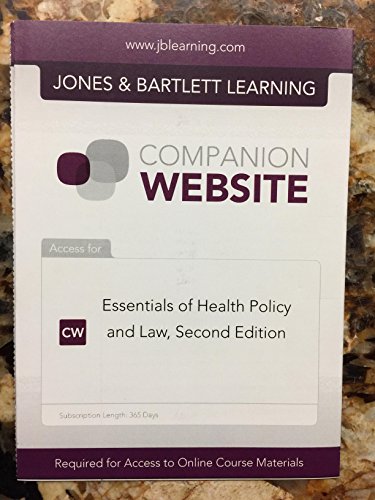 Imagen de archivo de Essentials of Health Policy and Law, 2nd - Companion Website Access Code a la venta por SecondSale