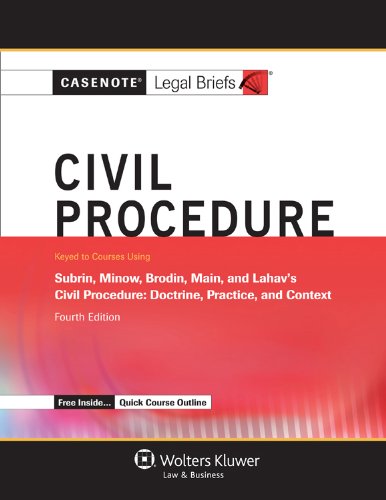 Imagen de archivo de Casenotes Legal Briefs: Civil Procedure, Keyed to Subrin, Minow, Brodin, & Main, Fourth Edition (Casenote Legal Briefs) a la venta por HPB-Red
