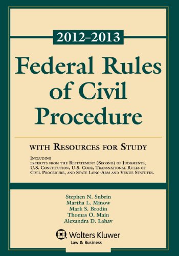 Imagen de archivo de Federal Rules of Civil Procedure with Resources for Study 2012-2013 a la venta por Better World Books