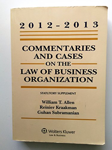 Imagen de archivo de Commentaries and Cases on the Law of Business Organization, 2012-2013 Statutory Supplement a la venta por Jenson Books Inc