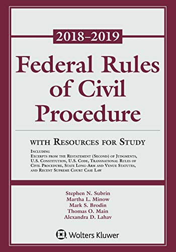 Imagen de archivo de Federal Rules of Civil Procedure : 2018-2019 Statutory Supplement with Resources for Study a la venta por Better World Books