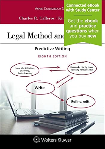Beispielbild fr Legal Method and Writing I: Predictive Writing [Connected eBook with Study Center] (Aspen Coursebook Series) zum Verkauf von Austin Goodwill 1101
