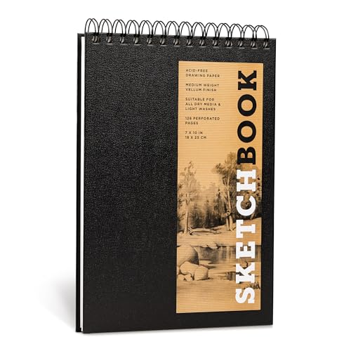Sketchbook 7 x 10 Fliptop Landscape Kraft Spiral Hardcover Mixed Media  Sketchbook for Drawing, Acid-Free Quality Paper (128 pages) (Union Square 