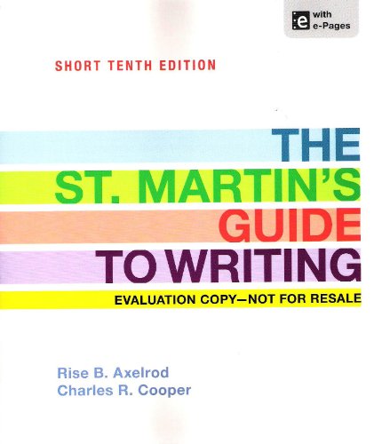 Imagen de archivo de The St. Martin's Guide to Writing Short Edition (Evaluation Copy) a la venta por ThriftBooks-Dallas