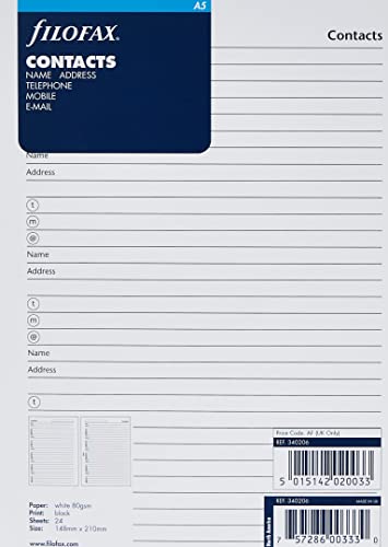 Imagen de archivo de Filofax A5 Name, Address, Email, Telephone, Fax, Mobile Refill a la venta por Blackwell's