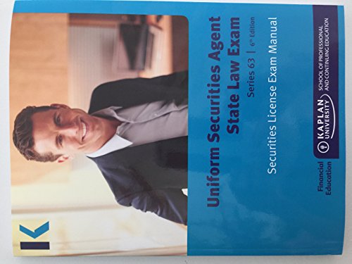 Beispielbild fr Kaplan Series 63 Securities License Exam Manual and SecuritiesPro QBank, Uniform Securities Agent State Law Exam 6th edition 2014 by Kaplan (2014-05-04) zum Verkauf von SecondSale