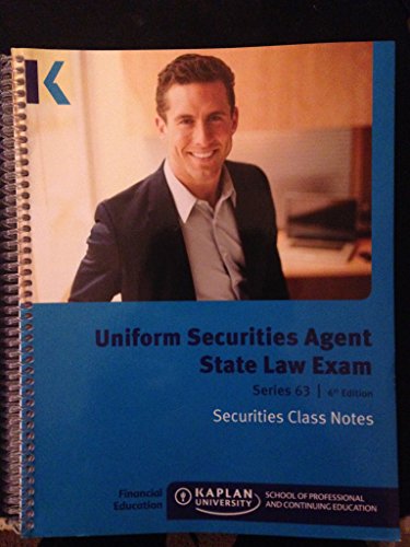 Beispielbild fr Kaplan Series 63 6th Edition Securities Class Notes zum Verkauf von HPB-Red