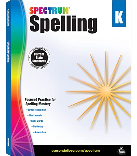 Stock image for Spectrum Spelling Kindergarten Workbooks, Ages 5 to 6, Kindergarten Spelling, Phonics Activities With Alphabet Letters, Sight Words, Vowels, and Dictionary Skills - 128 Pages for sale by HPB-Ruby