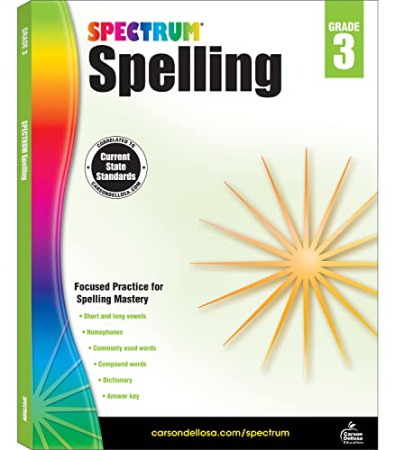 Stock image for Spectrum Spelling Workbook Grade 3, Ages 8 to 9, 3rd Grade Spelling Workbook Covering Phonics, Handwriting Practice with Vowels, Consonants, Dictionary Skills, and More, Spelling Books for 3rd Grade for sale by Red's Corner LLC