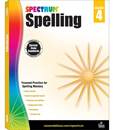 Stock image for Spectrum Spelling Workbook Grade 4, Ages 9 to 10, 4th Grade Spelling Workbook, Handwriting Practice with Vowels, Diagraphs, Parts of Speech, and . English Dictionary - 208 Pages (Volume 74) for sale by Books Unplugged