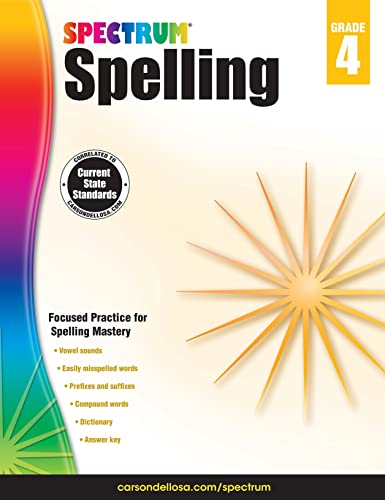Stock image for Spectrum 4th Grade Spelling Workbook "State Standards for Focused Spelling Practice with Dictionary and Answer Key for Homeschool or Classroom (208 pgs) for sale by HPB-Ruby