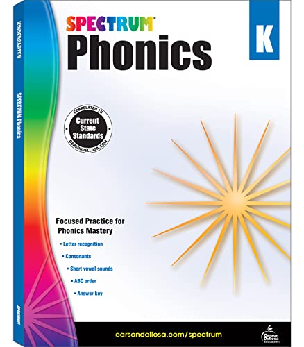 Stock image for Spectrum Kindergarten Phonics Workbook, Ages 5 to 6, Kindergarten Phonics Workbooks, Letter Recognition, Alphabet Order, Vowel and Consonant Sound Practice - 144 Pages (Volume 53) for sale by BooksRun