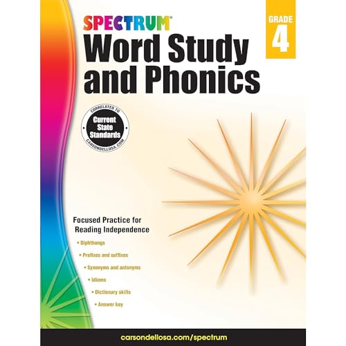 Beispielbild fr Spectrum Grade 4 Word Study and Phonics Workbooks, Ages 9 to 10, 4th Grade Phonics and Word Study, Dictionary Skills, Vocabulary Builder, Synonyms and . Prefixes and Suffixes - 176 Pages (Volume 90) zum Verkauf von BooksRun