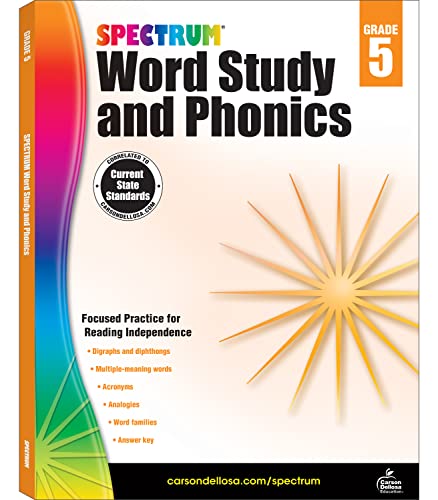 Stock image for Spectrum Word Study and Phonics Workbook"Grade 5 Word Families, Analogies, Acronyms, Digraphs, Vocabulary Builder, Classroom or Homeschool Curriculum (176 pgs) for sale by Half Price Books Inc.