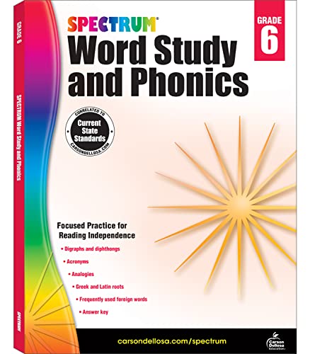 Stock image for Spectrum 6th Grade Word Study and Phonics Workbook, Root Words, Analogies, Acronyms, Digraphs, Vocabulary Builder, Dictionary Skills, Classroom or Homeschool Curriculum for sale by Goodwill Books