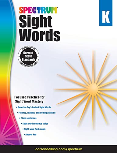 Stock image for Spectrum Kindergarten Sight Words Workbook, Ages 5 to 6, High Frequency Reading and Writing Practice, Sentence Building Skills, and Sight Word Flash . Kindergarten Workbook for Kids (Volume 70) for sale by HPB-Ruby