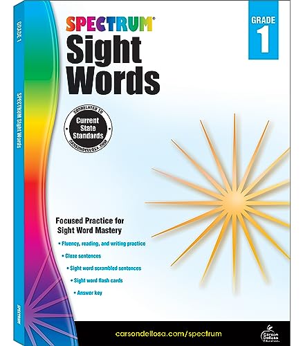 Stock image for Spectrum 1st Grade Sight Words Workbook, Ages 6 to 7, Grade 1 Sight Words, Dictionary Skills, Vocabulary Builder, Synonyms and Antonyms, Prefixes and Suffixes - 160 Pages for sale by Goodwill