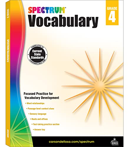 Imagen de archivo de Spectrum Vocabulary Grade 4 Workbook, Ages 9 to 10, Grade 4 Vocabulary, Reading Comprehension Context Clues, Word Relationships, Sensory Language, Roots and Affixes - 160 Pages a la venta por Zoom Books Company