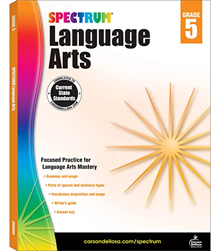 Stock image for Spectrum Grade 5 Language Arts, Ages 10 to 11, Language Arts Grade 5, Vocabulary, Sentence Types, Parts of Speech, Writing Practice, and Grammar Workbook - 176 Pages for sale by Goodwill Books