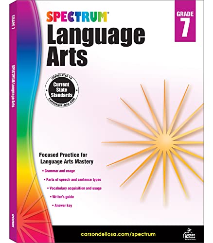 Stock image for Spectrum Grade 7 Language Arts Workbooks, Ages 12 to 13, Language Arts Grade 7, Vocabulary, Sentence Types, Parts of Speech, Writing Practice, and Grammar Workbook - 160 Pages for sale by Blue Vase Books