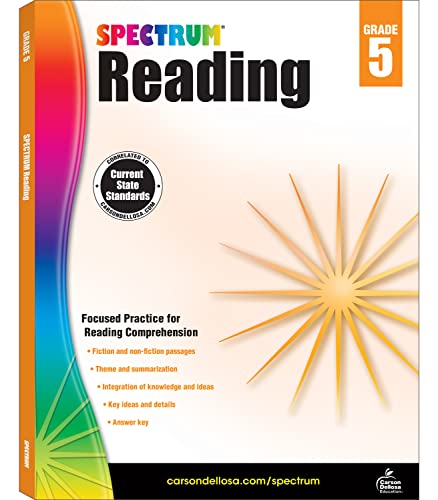 Imagen de archivo de Spectrum Reading Comprehension Grade 5 Workbooks, Ages 10 to 11, 5th Grade Reading Comprehension, Nonfiction and Fiction Passages, Summarizing Stories and Identifying Themes - 174 Pages (Volume 24) a la venta por BooksRun