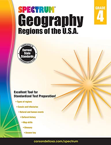 Stock image for Spectrum Geography 4th Grade Workbook, Ages 9 to 10, Grade 4 Geography Workbook, United States Regions, Cultural and Natural History in America, and US Map Skills - 128 Pages (Volume 24) for sale by Red's Corner LLC