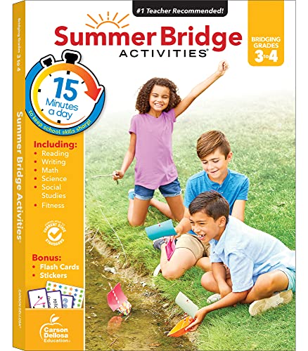 Beispielbild fr Summer Bridge Activities 3rd to 4th Grade Workbook, Math, Reading Comprehension, Writing, Science, Social Studies, Fitness Summer Learning Activities, 4th Grade Workbooks All Subjects With Flash Cards zum Verkauf von KuleliBooks