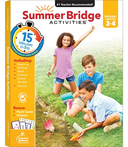 Stock image for Summer Bridge Activities 3rd to 4th Grade Workbook, Math, Reading Comprehension, Writing, Science, Social Studies, Fitness Summer Learning Activities, 4th Grade Workbooks All Subjects With Flash Cards for sale by KuleliBooks