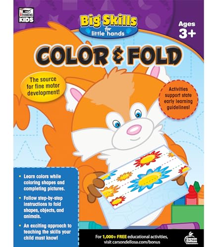 Stock image for Big Skills for Little Hands Color & Fold Preschool Workbook, Toddler Activity Book With Practice Identifying and Coloring Shapes and Pictures, and Folding Shapes, Objects, and Animals for sale by Wonder Book