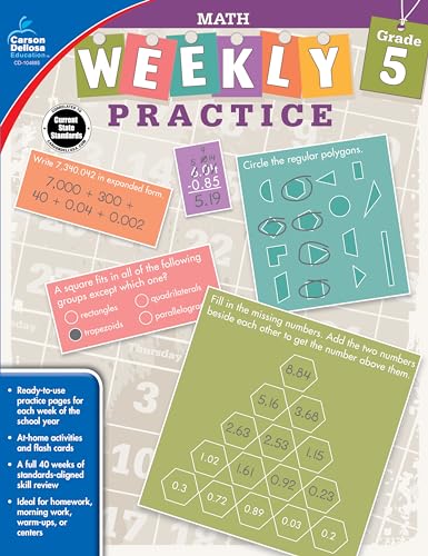 Stock image for Carson Dellosa Math, Grade 5 Workbook (Weekly Practice) for sale by Reliant Bookstore