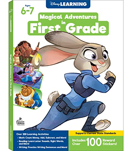 Beispielbild fr Disney Learning Magical Adventures in First Grade Workbook - 200+ Activities in Addition, Subtraction, Numbers, Patterns, Geometry and Language Arts (256 pgs) zum Verkauf von SecondSale