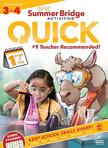9781483862811: Summer Bridge Activities Quick Workbook―Bridging Grades 3 to 4 With 1 Page A Day of Reading, Math, Science, Social Studies, Fitness, Outdoor Learning, Activity Book With Stickers, Ages 8-9 (80 pgs)