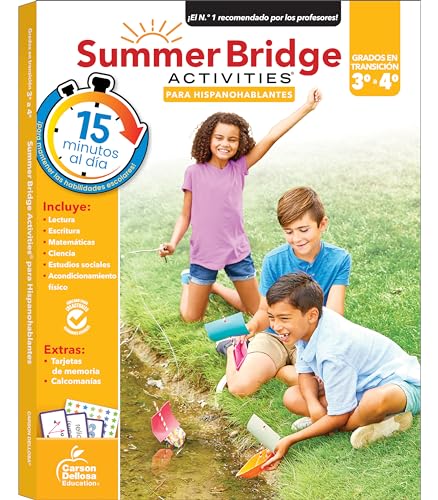 Stock image for Summer Bridge Activities Spanish Workbook, Bridging Grade 3 to 4 in Just 15 Minutes a Day, Reading, Writing, Math, Science, Social Studies, Summer Learning Activity Book With Spanish Flash Cards for sale by Red's Corner LLC