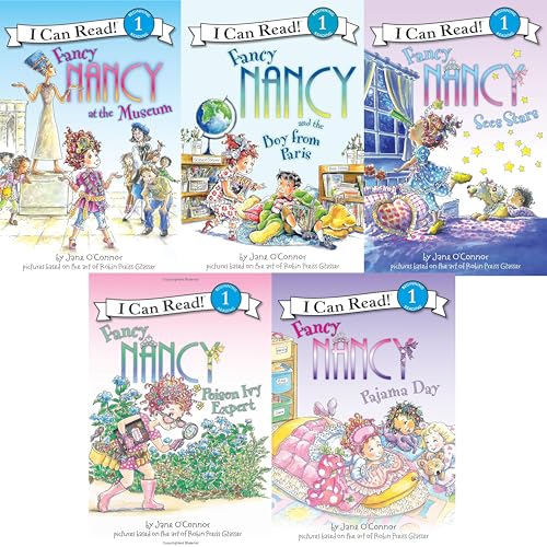 Stock image for Fancy Nancy Books (5): Fancy Nancy and the Boy From Paris; Fancy Nancy Sees Stars; Fancy Nancy At the Museum; Fancy Nancy Poison Ivy Expert; Fancy Nancy Pajama Day (Children Book Sets : I Can Read Level 1 : Kindergarten - Grade 2) for sale by Books Unplugged